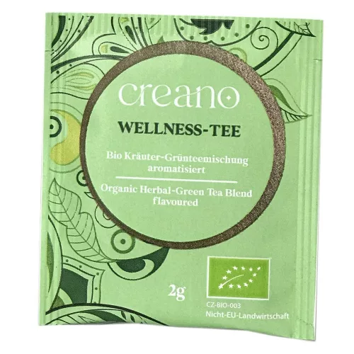 Bio čaj Creano Wellness Tea, zelený čaj s bylinkami, grapefruitové aroma, sada 20 sáčků