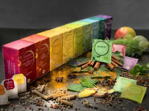 Bio čaj Creano Wellness Tea, zelený čaj s bylinkami, grapefruitové aroma, sada 20 sáčků