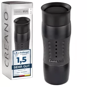   Cana termos Creano Design Travel Mug, 420 ml, inox, etansa, deschidere 360, negru