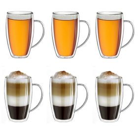   Set 6 cani termice Creano DG-SHH, 400 ml, sticla borosilicata, perete dublu, cu maner