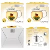Ceainic din sticla Creano, 1,3 L, cu infuzor din inox, capac si 2 flori de ceai