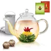 Ceainic din sticla Creano, 1 L, cu infuzor din inox, capac si 2 flori de ceai