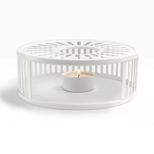 Suport incalzire ceainic Creano Stripes, alb, din inox, cu suport pentru lumanare
