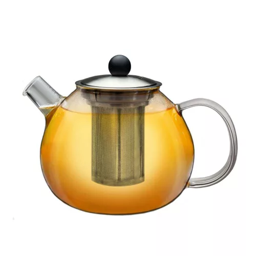 Ceainic din sticla Creano, 1 L, cu sita din inox si capac, pentru ceai vrac