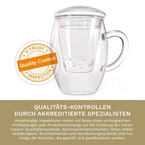 Sklenice na čaj Creano All-In-One, 400 ml, skleněný filtr a víčko, borosilikátové sklo
