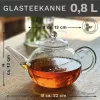 Ceainic din sticla Creano All-in-One, 0,8 L, cu infuzor din inox si capac, anti-picurare