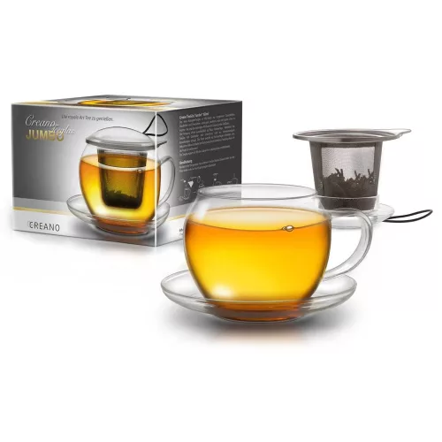 Cana pentru ceai Creano Jumbo, 450 ml, sticla borosilicata, cu maner