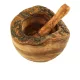 Rustikální hmoždíř z olivového dřeva s tloučkem, průměr 12 cm, výška 9–11 cm