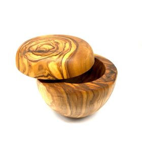   Dóza na sůl z olivového dřeva s víčkem a lopatkou, pro servírování na stole