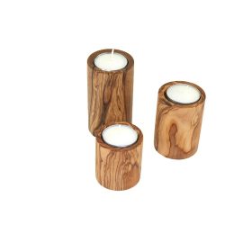   Sada 3 stojánků na čajové svíčky z olivového dřeva, 6/8/10 cm, průměr 5,5 cm