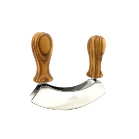   Mezzaluna nůž na sekání, rukojeti z olivového dřeva, dvojité nerezové ostří, šířka 13 cm