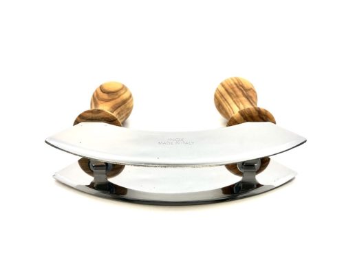 Mezzaluna nůž na sekání, rukojeti z olivového dřeva, dvojité nerezové ostří, šířka 13 cm