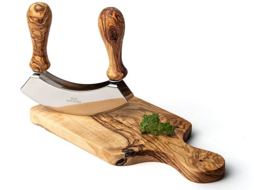 Mezzaluna nůž na sekání, rukojeti z olivového dřeva, dvojité nerezové ostří, šířka 13 cm