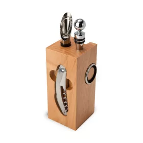   Set accesorii vin Rominox Beech Block, 6 piese, suport fag, tirbuson, dop si inel picurare