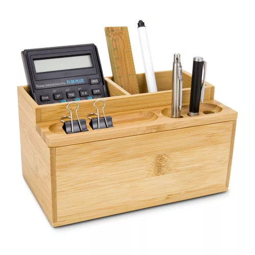 Organizator birou Rominox Butler, bambus, 3 compartimente, tava detasabila, design compact