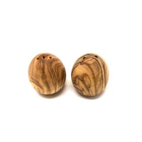   Sada 2 ks solnička a pepřenka z olivového dřeva, tvar vajíčka, výška 5,5 cm