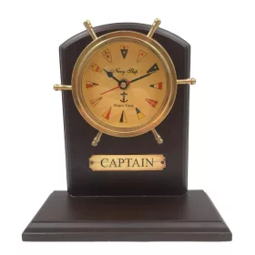   Ceas decorativ Giftdeco, alamă și lemn, înălțime 22 cm, stil nautic
