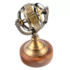   Astrolab decorativ Giftdeco ARM-0019, alamă și lemn, 7 x 6 x 13cm