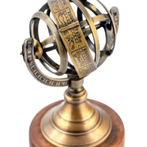 Astrolab decorativ Giftdeco ARM-0019, alamă și lemn, 7 x 6 x 13cm