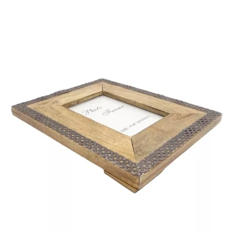 Ramă foto Giftdeco A-1106A, pentru fotografie 10 x 15cm, lemn de mango și metal, 25,5 x 20,5 cm