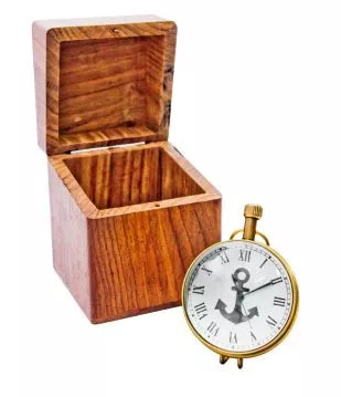 Ceas decorativ Giftdeco NI406A/1, lemn de trandafir, alamă și sticlă, înălțime 7 cm, lățime 5 cm, stil retro, nautic