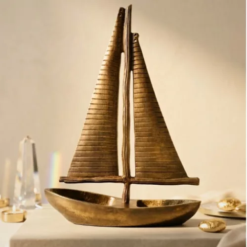 Machetă navala Giftdeco N-3670, aluminiu, înălțime 38 cm, lățime 28 cm, stil nautic, minimalist, modern