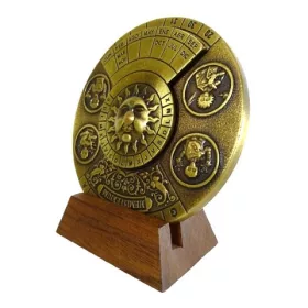   Calendar perpetuu Hemisferium H27, alamă și lemn, diametru 9 cm, stil renaștere