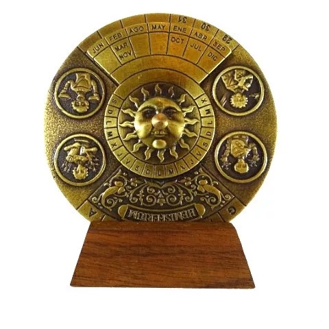 Calendar perpetuu Hemisferium H27, alamă și lemn, diametru 9 cm, stil renaștere