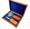 Lupă Giftdeco, alamă, sticlă și piele, lungime 18,5 cm, diametru 7,5 cm, stil colonial