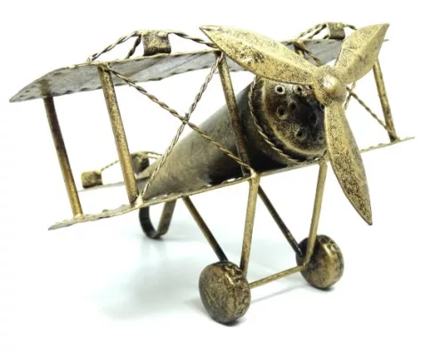 Machetă avion Giftdeco NC1389, alamă și metal, 17 x 17,50 x 11,5 cm, stil retro