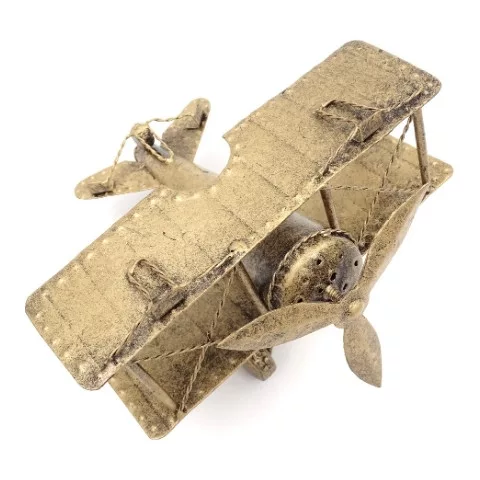 Machetă avion Giftdeco NC1389, alamă și metal, 17 x 17,50 x 11,5 cm, stil retro