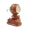 Cască de scafandru decorativa Giftdeco NC1220, alamă, sticlă și lemn, 10 x 9,5 x 11,5 cm, stil nautic