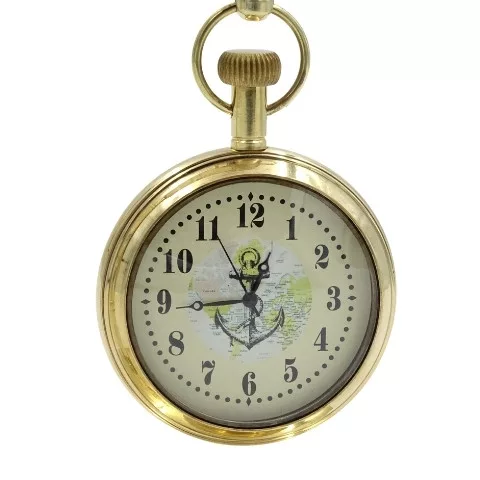 Ceas decorativ Giftdeco NC2126, alamă și sticlă, înălțime 12 cm, lățime 9,5 cm, stil retro, nautic