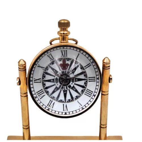 Ceas decorativ Giftdeco NC2963, alamă și sticlă, înălțime 11 cm, lățime 9,5 cm, stil nautic