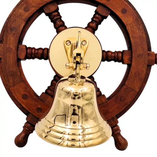 Timonă decorativa Giftdeco NC2356A, alamă și lemn, diametru 10 cm, stil nautic