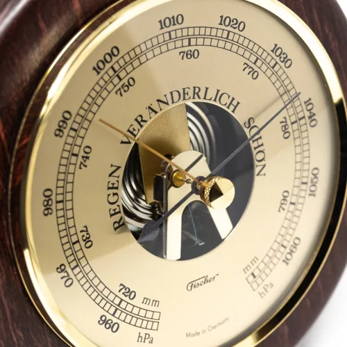 Barometru Fischer 13366R-22, alamă și lemn de fag mahon, diametru 14 cm