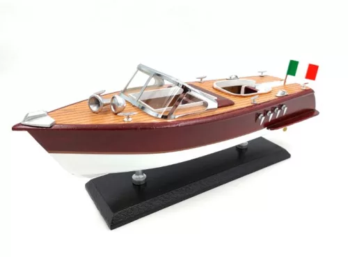 Machetă navală barcă cu motor Giftdeco REE, model Reeva, din lemn, 35 x 11 x 13 cm
