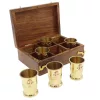Set pahare shot Giftdeco, alamă, sticlă, cupru, metal și lemn, 16 cm x 10,5 cm x 5,5 cm, stil nautic