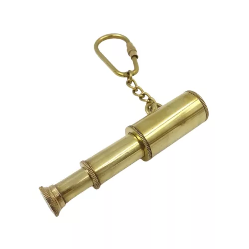 Breloc telescop Giftdeco KEY-0016, alamă aurie, 8 x 2 x 9 cm, cu carabină