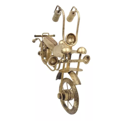 Machetă motocicletă clasică Giftdeco NC1733, metal și lemn, alamă antică și bronz, 32 x 9 x 22 cm