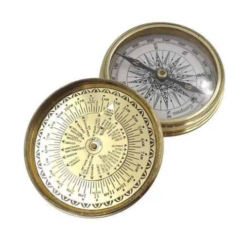 Busolă Giftdeco NC1689 cu calendar 40 de ani, alamă aurie, diametru 7,5 cm