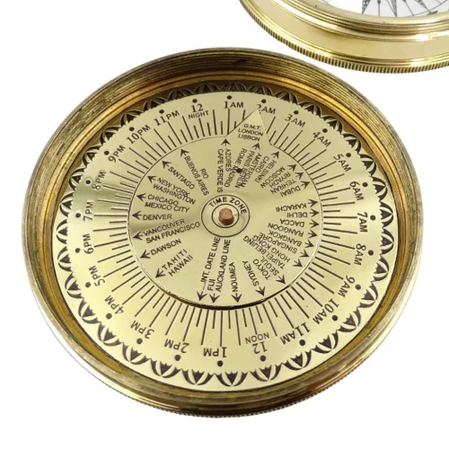 Busolă Giftdeco NC1689 cu calendar 40 de ani, alamă aurie, diametru 7,5 cm