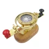 Busolă Giftdeco NC1615, alamă, sticlă și lemn, 8,25 x 19 x 9,5 cm, stil retro, nautic