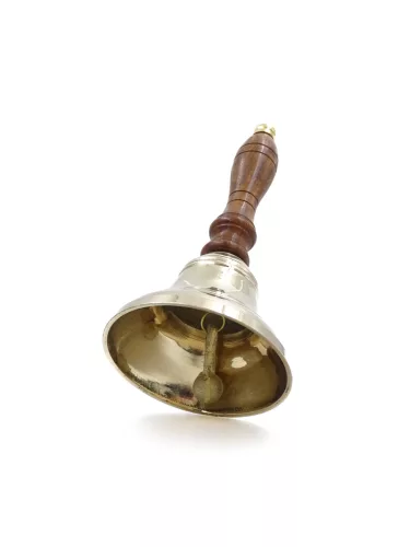 Clopot de mână Giftdeco HB70/3, alamă și mâner din lemn, diametru 7,5 cm
