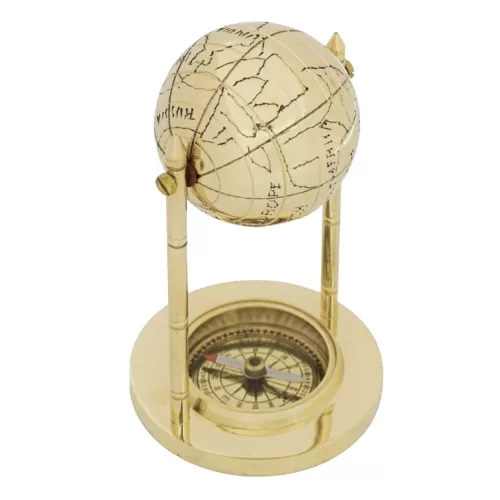 Glob decorativ cu busola Giftdeco MX1160, alama aurie, 12,5 cm