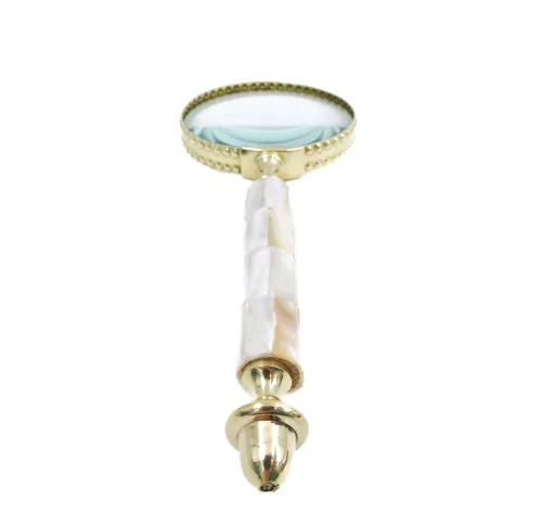 Lupă Giftdeco NC2684, alamă, sticlă, metal și lemn, lungime 20,5 cm, diametru 7,5 cm