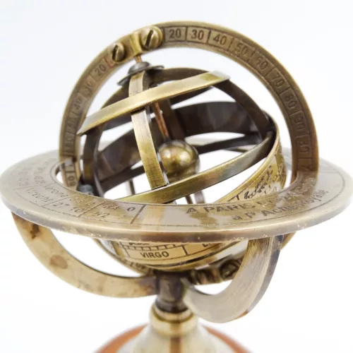 Astrolab decorativ Giftdeco NC1911, alama aurie si baza din lemn, 14 cm