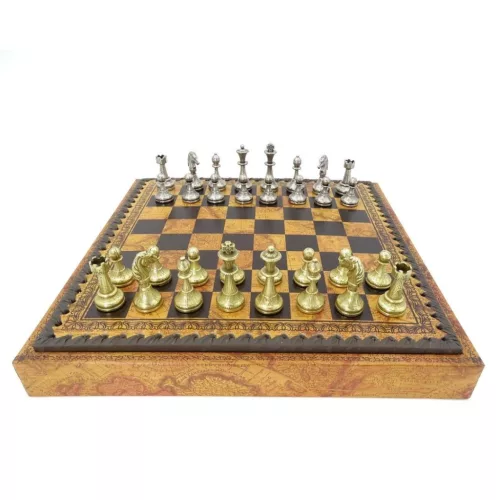 Set sah Italfama N035, piele și metal, înălțime 4,8 cm, stil vintage