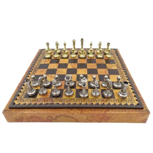 Set sah Italfama N035, piele și metal, înălțime 4,8 cm, stil vintage