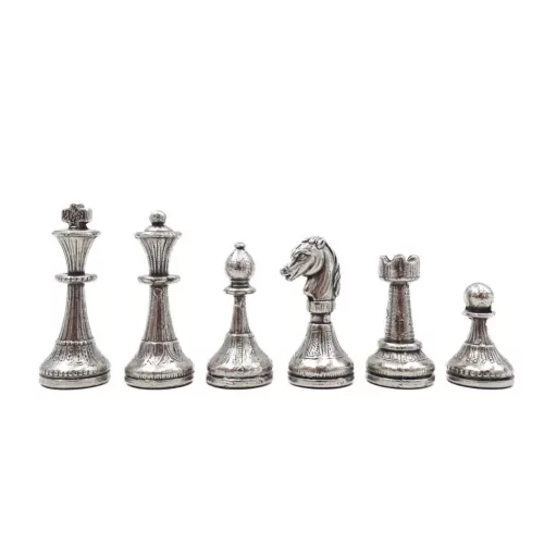 Set sah Italfama N035, piele și metal, înălțime 4,8 cm, stil vintage